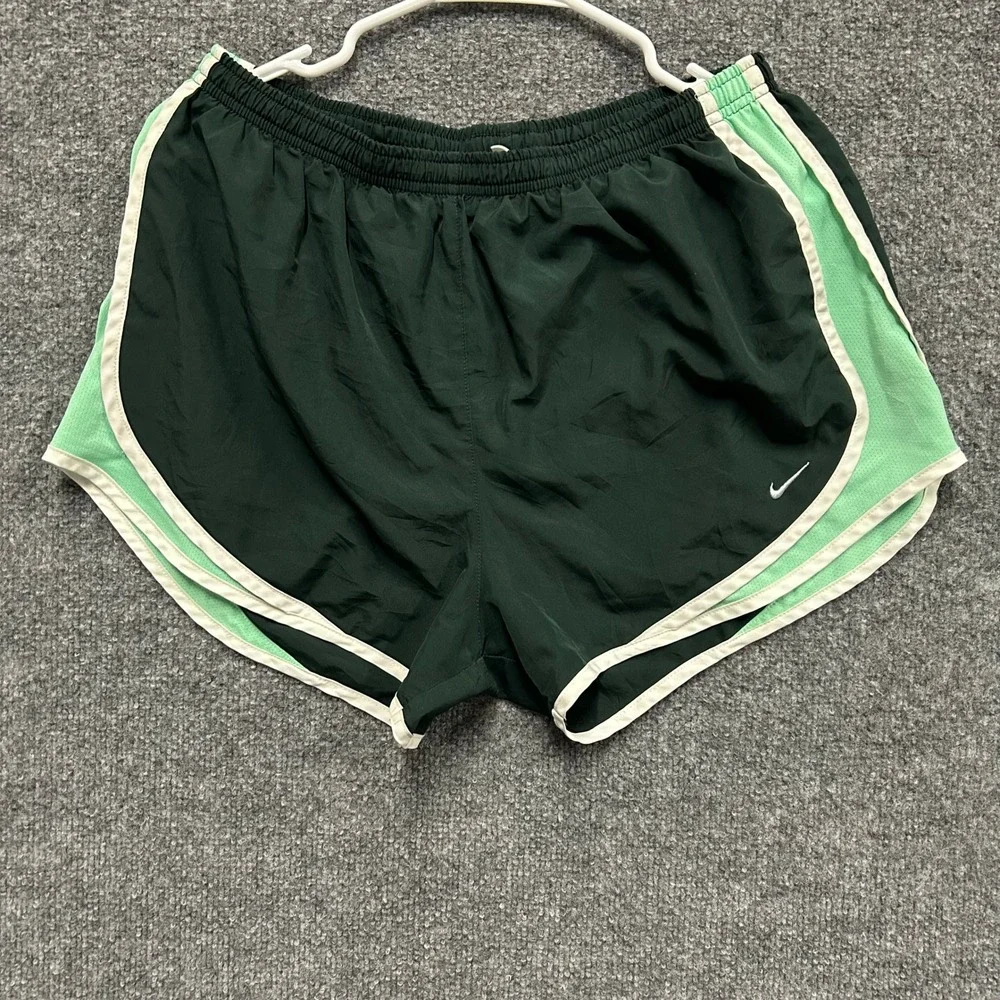 Nike Athletic Shorts Womens Size L Dark Green Dri-Fit Running Mesh Trim Workout